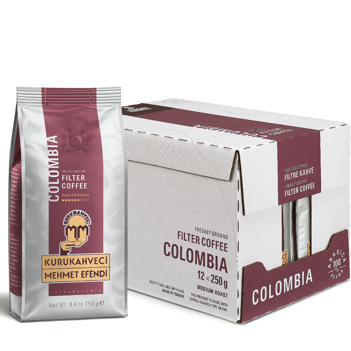 MEHMET EFENDİ COLOMBIAN FİLTRE KAHVE ÖĞÜTÜLMÜŞ 250 GR (12 Adet )